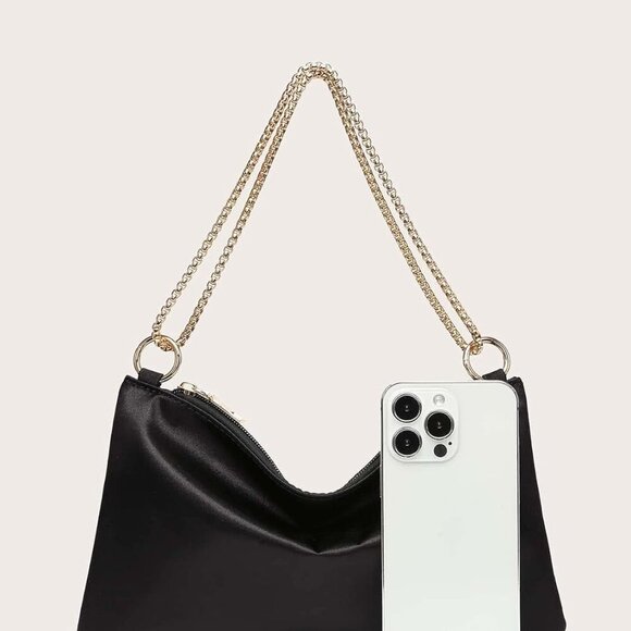 Women's Satin Evening Shoulder Bag Zipper Closure Soft Lining Perfect for Partie - Picture 4 of 6